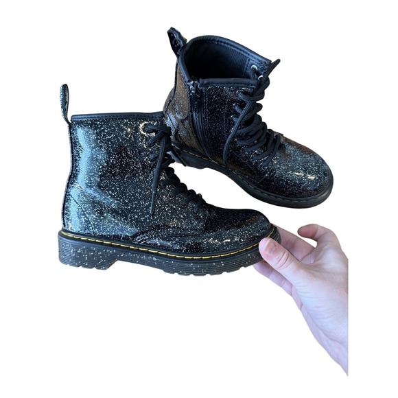 Dr. Martens Glitter Boots Side Zip Ankle Fashion Boots Black Gold UK 1‎ US 2 - Picture 1 of 5